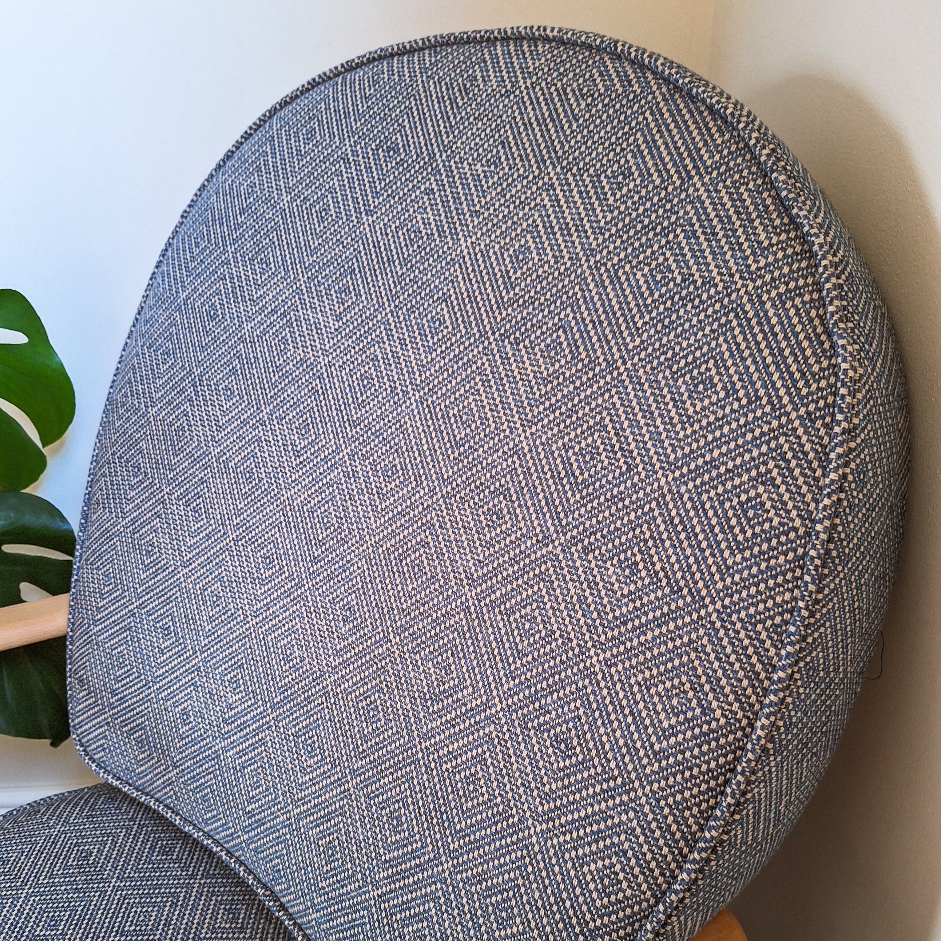 Ercol in a blue geometric fabric