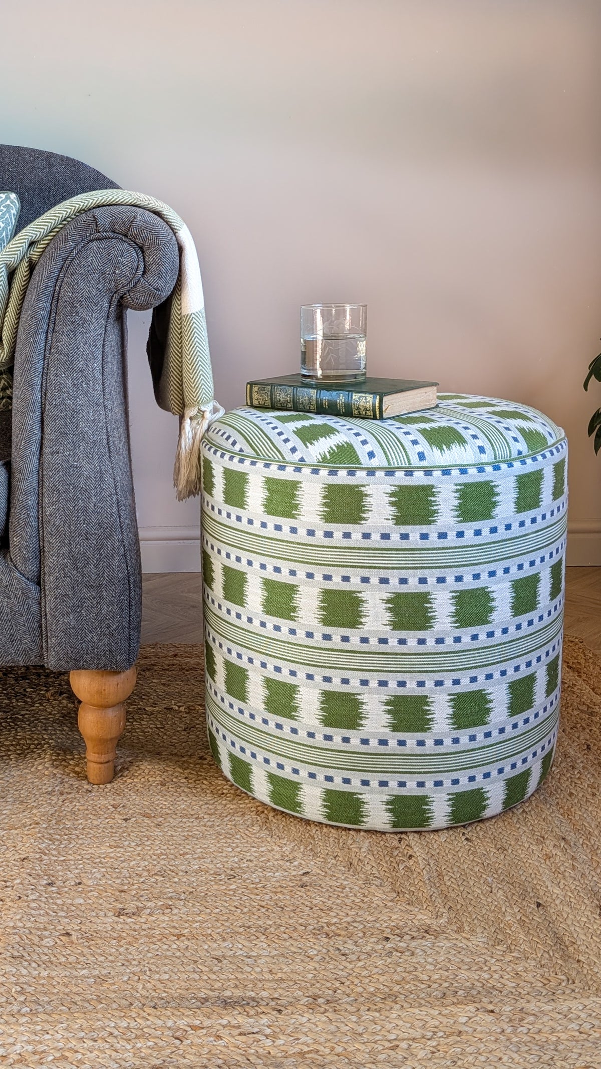 Calder Stool in Green & Blue Ikat Stripe