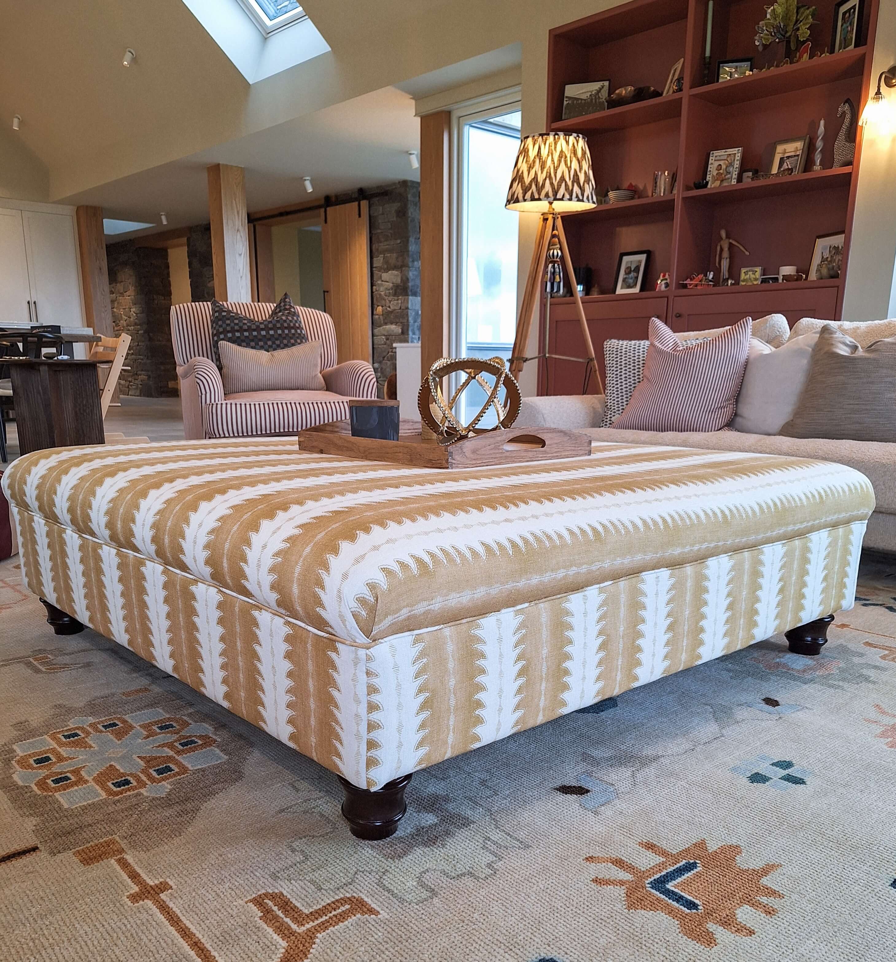 Custom ottoman in Linwood Linen fabric by North End Interiors