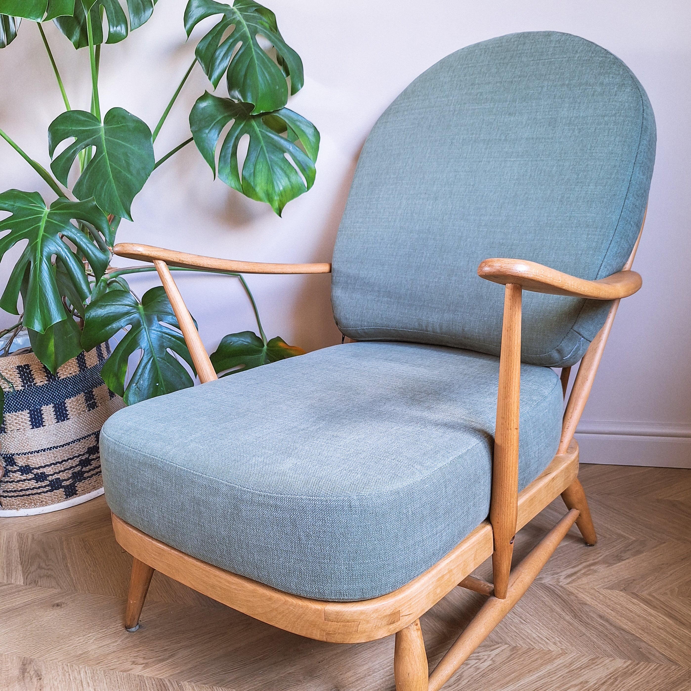 Ercol chair in green cotton
