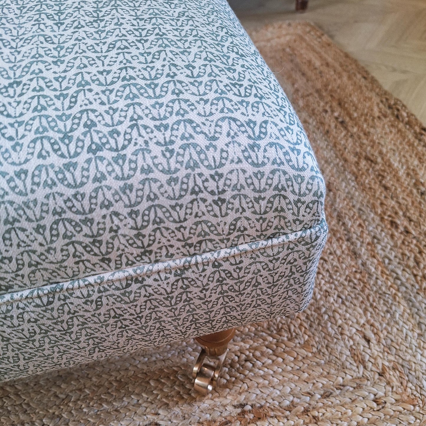Bespoke ottoman in James Hare fabric by North End Interiors